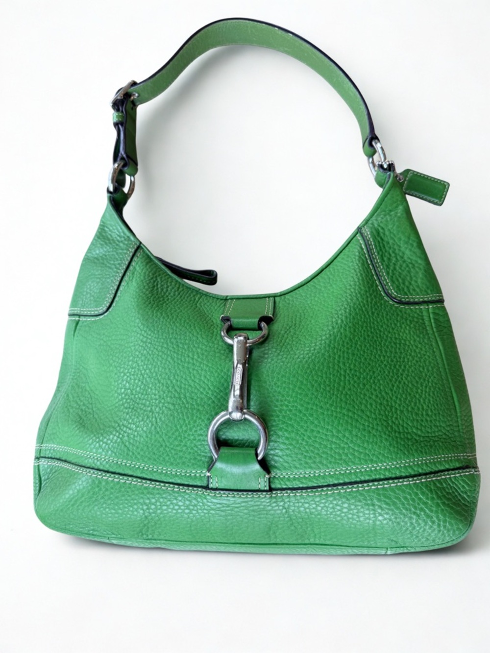COACH Hamilton Green Pebbled Leather Shoulder Hobo w/ Silver Hardware F13088 🔥 - Picture 9 of 9